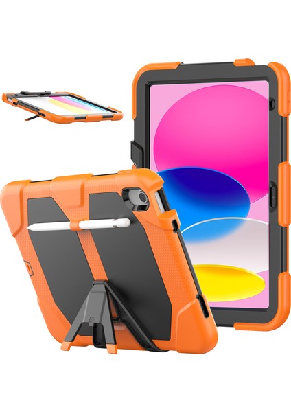 iPad 10.9 (2022) Pc Silikon Dahili Ekran Koruyucu Stand Kalem Tutuculu Taşınabilir Turuncu Tablet Kılıfı (Yurt Dışından)