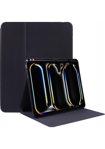 iPad Pro 13 (2024) Litchi Doku Deri Kalem Tutuculu Akıllı Tablet Kılıfı (Yurt Dışından)