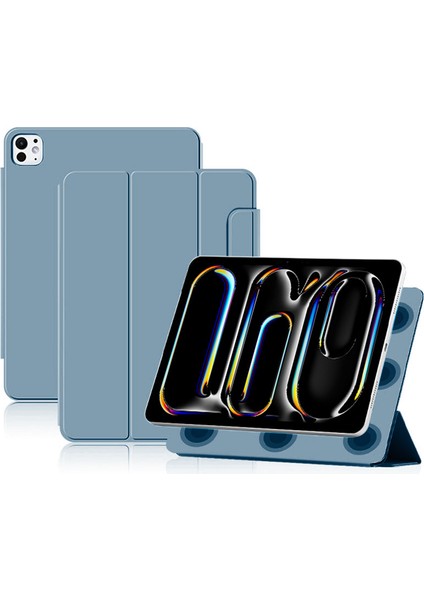 iPad Pro 11 (2024 M4) Manyetik Eklenti Pu Deri Damla Korumalı Üç Katlı Stand Tablet Kılıfı (Yurt Dışından)
