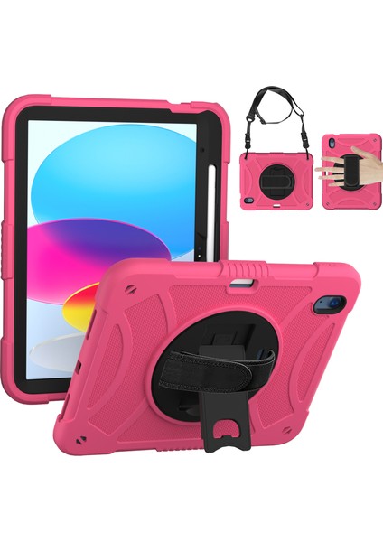 iPad 10.9 (2022) Döner Tekme Standı Silikon Pc Düşmeyi Önleyici Kalem Tutucu omuz Askısı Tablet Kılıfı (Yurt Dışından)