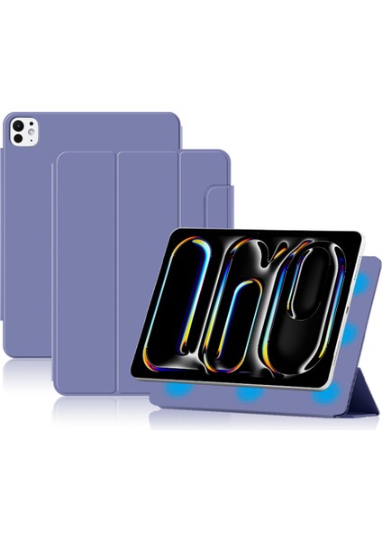 iPad Pro 11 (2024 M4) Manyetik Eklenti Pu Deri Damla Korumalı Üç Katlı Stand Tablet Kılıfı (Yurt Dışından)