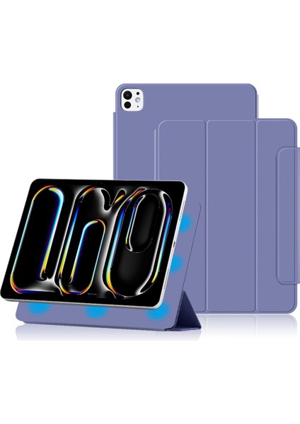 iPad Pro 11 (2024 M4) Manyetik Eklenti Pu Deri Damla Korumalı Üç Katlı Stand Tablet Kılıfı (Yurt Dışından)