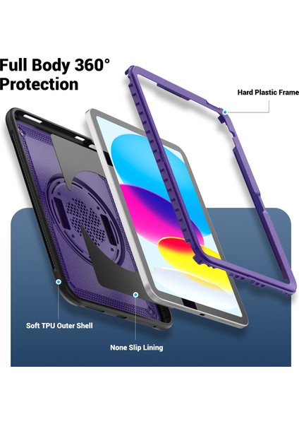 iPad 10.9 (2022 A2696) El Kayışı Tekme Standı Pc Tpu Düşmeye Dayanıklı Tablet Kılıfı (Yurt Dışından)