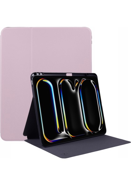 iPad Pro 13 (2024) Litchi Doku Deri Kalem Tutuculu Akıllı Tablet Kılıfı (Yurt Dışından)