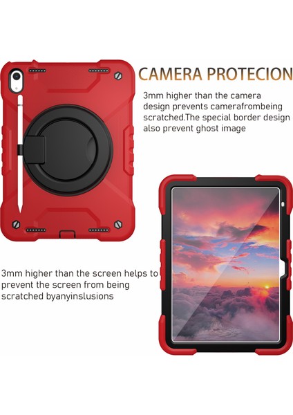 iPad 10.9 (2022) Döner Tekme Standı Pc Omuz Askılı Silikon Tablet Kılıfı (Yurt Dışından)