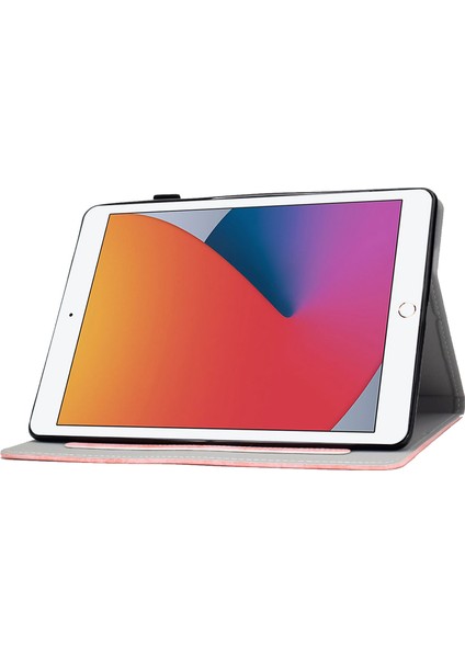 iPad 10.2 (2019 2020) Kumaş Doku Pu Deri Kart Yuvası Folyo Standı Koruma Kalem Depolama Döngüsü ile Tablet Kılıfı (Yurt Dışından)
