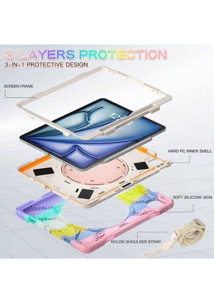 iPad Air 13 (2024) Tpu Pc Silikon Omuz Askılı Tablet Kılıfı (Yurt Dışından) fiyatları