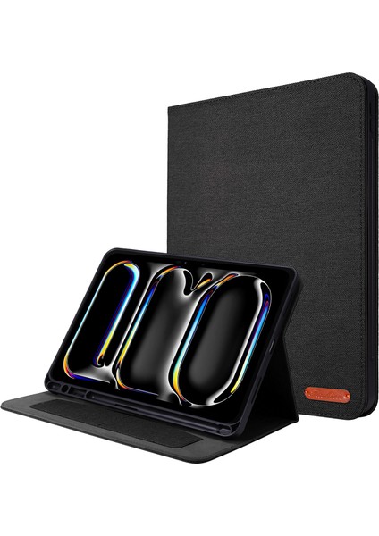 iPad Pro 11 (2024) Kumaş Dokulu Deri Kalem Tutuculu Tablet Kılıfı (Yurt Dışından)