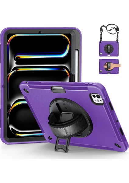 iPad Pro 13 (2024) Tekme Standı Pc Tpu Omuz Askılı Sağlam Tablet Kılıfı (Yurt Dışından)