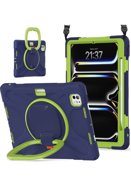 iPad Pro 11 (2024) stand Tpu Pc Silikon Omuz Askılı Lacivert Tablet Kılıfı (Yurt Dışından)