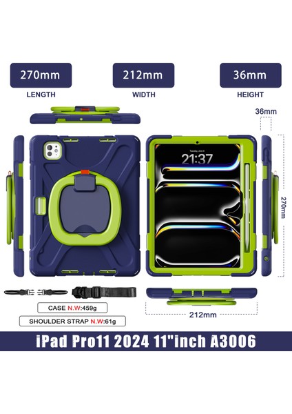 iPad Pro 11 (2024) stand Tpu Pc Silikon Omuz Askılı Lacivert Tablet Kılıfı (Yurt Dışından) fırsatları
