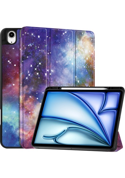 iPad Air 13 (2024) Desen Baskı Üç Katlı Stand Deri ile Kalem Yuvası Galaxy Tablet Kılıfı (Yurt Dışından)