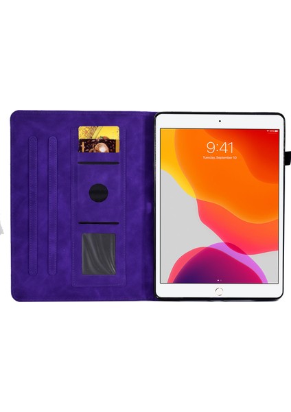 iPad 10.2 (2019 2020) Koruyucu Deri Çiçek Desenli Baskılı Düşmeyi Önleyici Kart Tutuculu Stand Tablet Kılıfı (Yurt Dışından)