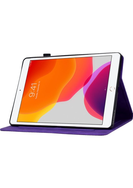 iPad 10.2 (2019 2020) Koruyucu Deri Çiçek Desenli Baskılı Düşmeyi Önleyici Kart Tutuculu Stand Tablet Kılıfı (Yurt Dışından)