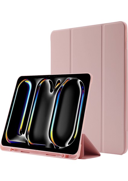 iPad Pro 13 (2024) Deri Dokunuşlu Deri Üç Katlı Stand Kalem Tutuculu Tablet Kılıfı (Yurt Dışından)