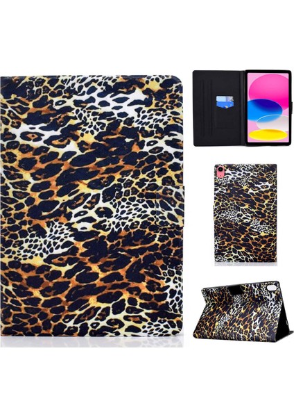 iPad 10.9 (2022) IPAD 10TH Gen Desen Baskı Pu Deri Folyo Katlama Standı Kart Tutucu Manyetik Çevirin Leopar Tablet Kılıfı (Yurt Dışından)