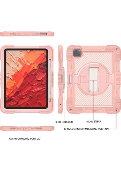 iPad Pro 11 (2024) Tekme Standı Silikon El omuz Askılı Pc Tablet Kılıfı (Yurt Dışından)