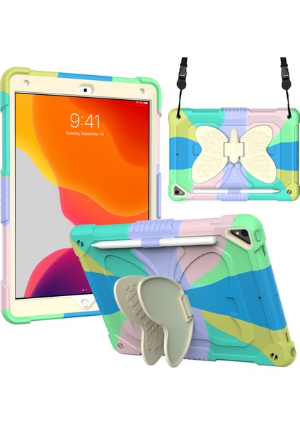 Çift Pc Silikon Şekli Standı iPad 10.2 Omuz Askılı (2019 2020 2021) RENKLI YEŞIL Tablet Kılıfı (Yurt Dışından)