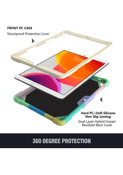 Çift Pc Silikon Şekli Standı iPad 10.2 Omuz Askılı (2019 2020 2021) RENKLI YEŞIL Tablet Kılıfı (Yurt Dışından) fiyatları