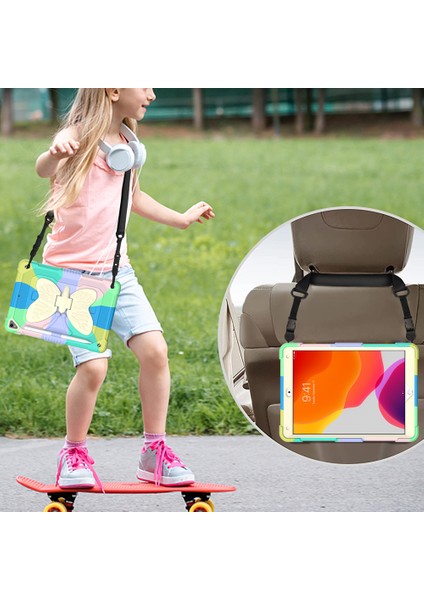 Çift Pc Silikon Şekli Standı iPad 10.2 Omuz Askılı (2019 2020 2021) RENKLI YEŞIL Tablet Kılıfı (Yurt Dışından) indirimleri