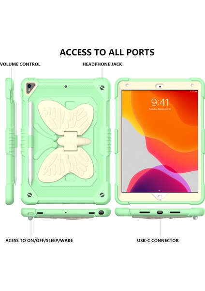 Çift Pc Silikon Şekli Standı iPad 10.2 Omuz Askılı (2019 2020 2021) BEJ YEŞIL Tablet Kılıfı (Yurt Dışından)