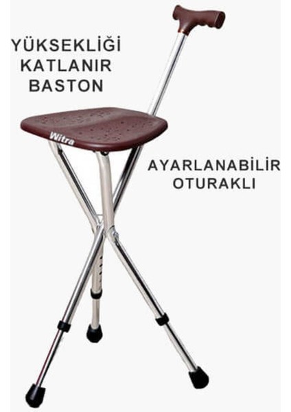 Oturaklı Baston Ayarlanabilir Hasta Bastonu