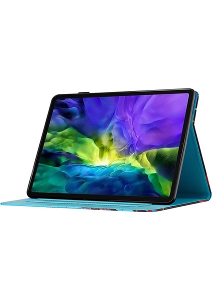 iPad 10.9 (2022) Pu Deri Kart Tutucu Desen Baskılı Hindistan Cevizi Ağacı Tablet Kılıfı (Yurt Dışından)