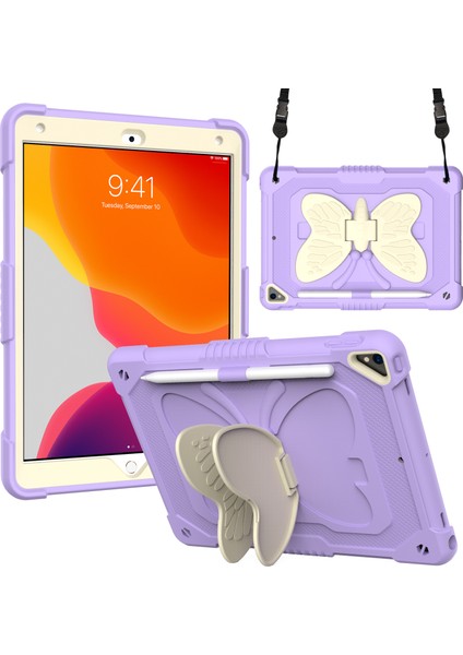 Çift Pc Silikon Şekli Standı iPad 10.2 Omuz Askılı (2019 2020 2021) BEJ Tablet Kılıfı (Yurt Dışından)