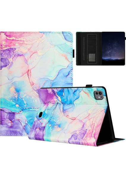 iPad Pro 11 (2024) Akıllı Mermer Deri Kart Yuvası Çoklu Görüntüleme Melekler Tablet Kılıfı (Yurt Dışından)