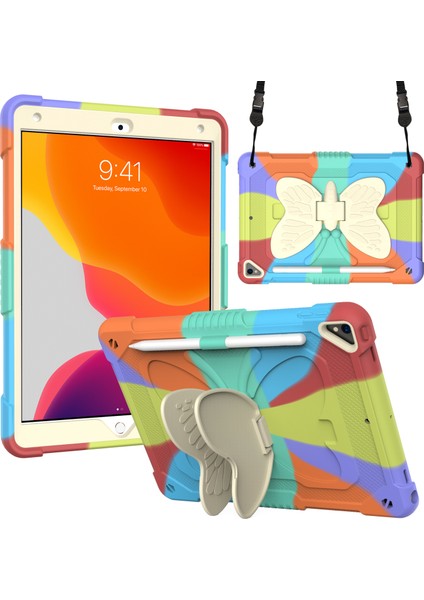 Çift Pc Silikon Şekli Standı iPad 10.2 Omuz Askılı (2019 2020 2021) RENKLI Tablet Kılıfı (Yurt Dışından)