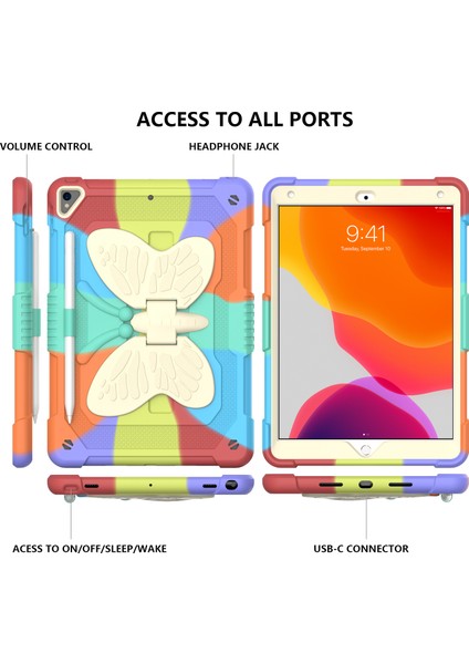 Çift Pc Silikon Şekli Standı iPad 10.2 Omuz Askılı (2019 2020 2021) RENKLI Tablet Kılıfı (Yurt Dışından)