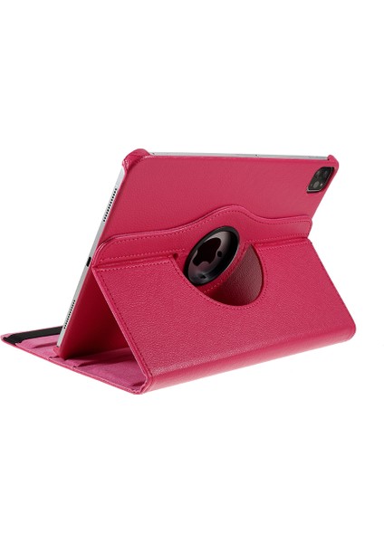iPad Pro 12.9 (2022 2021 2020 2018) 360 Döner Standlı Litchi Deri Rose Tablet Kılıfı (Yurt Dışından)