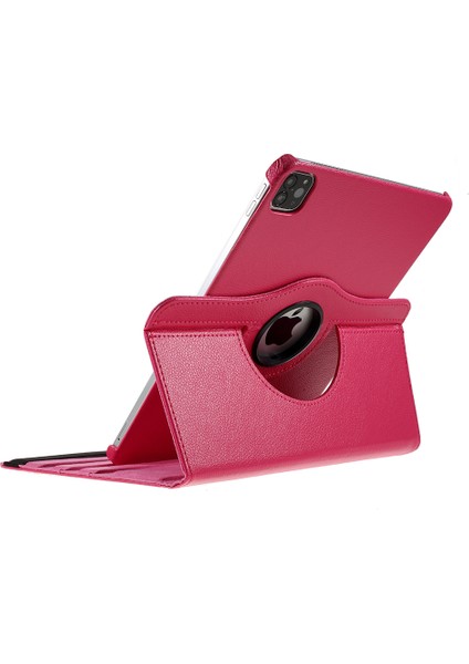 iPad Pro 12.9 (2022 2021 2020 2018) 360 Döner Standlı Litchi Deri Rose Tablet Kılıfı (Yurt Dışından)