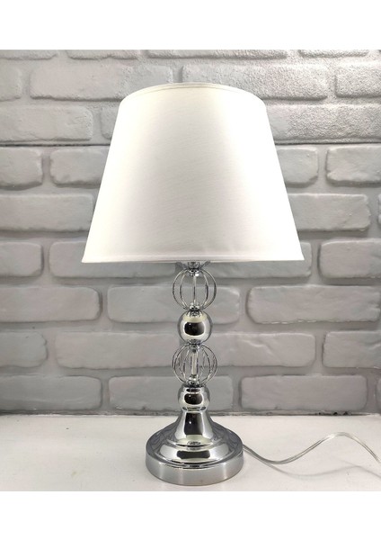Krom Kaplama Tel Toplu Metal Ayaklı Beyaz Şapkalı Salon Abajur Masa Gece Lambası Modelleri