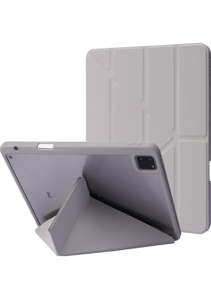 iPad Pro 12.9 (2022 2021 2020 2018) Otomatik Uyandırma uyku Origami Standı Pu Deri Akrilik Bej Tablet Kılıfı (Yurt Dışından)