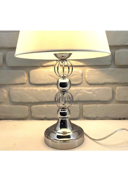 Krom Kaplama Tel Toplu Metal Ayaklı Beyaz Şapkalı Salon Abajur Masa Gece Lambası Modelleri modelleri
