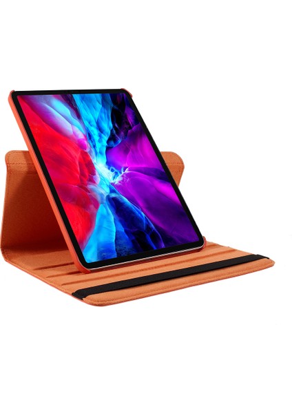 iPad Pro 12.9 (2022 2021 2020 2018) 360 Döner Standlı Litchi Deri Turuncu Tablet Kılıfı (Yurt Dışından)