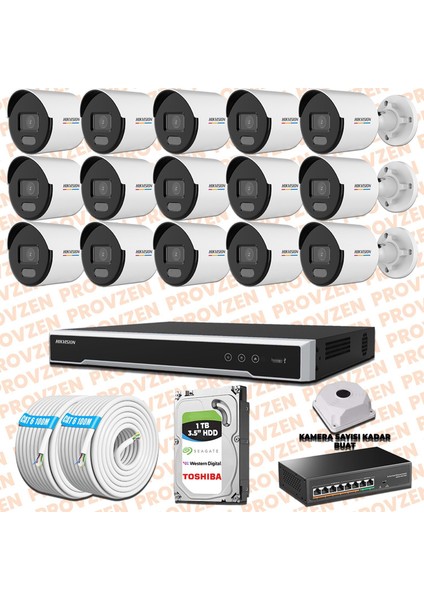 Hıkvısıon 15 Kamera Ip Set 7/24 Renkli Colorvu Mikrofonlu