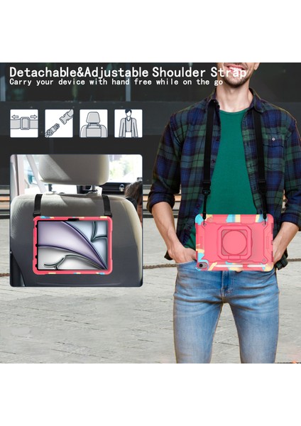 iPad Air 11 (2024) Omuz Askılı Pc Silikon El Kavrama Standı Kamuflaj Tablet Kılıfı (Yurt Dışından)