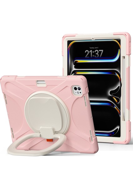 iPad Pro 13 (2024) Tpu Pc Silikon Döner Standı Kolu Kavrama Tablet Kılıfı (Yurt Dışından)