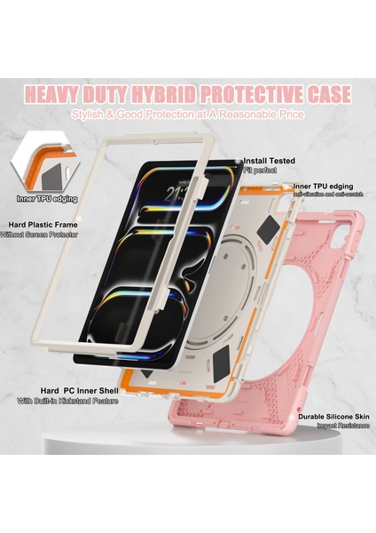 iPad Pro 13 (2024) Tpu Pc Silikon Döner Standı Kolu Kavrama Tablet Kılıfı (Yurt Dışından) modelleri