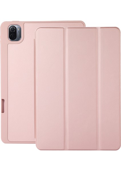 Xiaomi Pad 5 Pad 5 Pro Üç Katlı Standı Düz ​​renk Pu Deri Kalem Yuvası Tablet Kılıfı (Yurt Dışından)