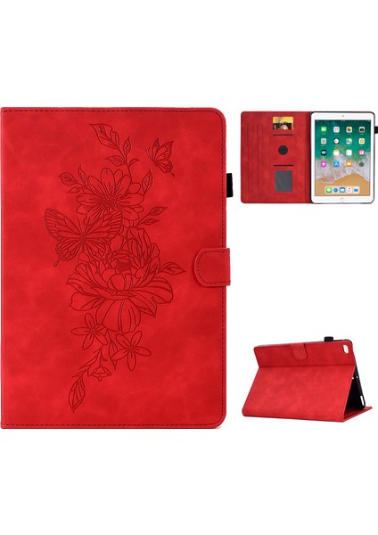 iPad Air 2 Düşmeyi Önleyici Deri Çiçek Desenli Baskılı Kart Tutuculu Stand Tablet Kılıfı (Yurt Dışından)
