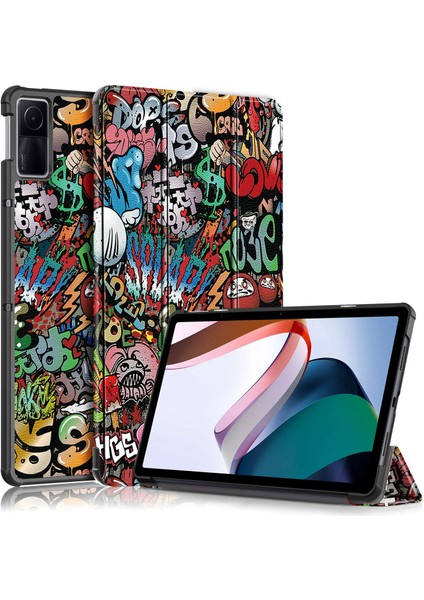 4u Sky Xiaomi Redmi Pad 10.6 Desen Baskı Pu Deri Anti Drop Üç Katlı Stand Otomatik Uyandırma Uyku Graffiti Tablet Kılıfı (Yurt Dışından)