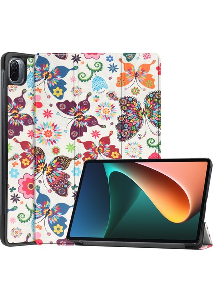 Desen Baskı Pu Deri Xiaomi Pad 5 Için Otomatik Uyku Uyandırma Ler Üç Katlı Stand Akıllı Tablet Kılıfı (Yurt Dışından)