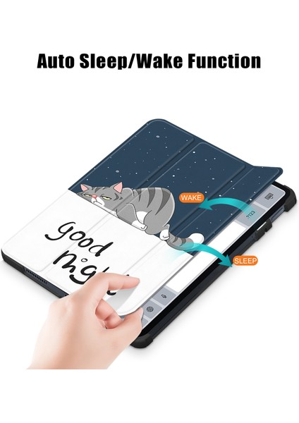 Xiaomi Pad 6 Için Pu Deri Desen Baskı Otomatik Uyandırma Sleep Cat Üç Katlı Stand Koruyucu Tablet Kılıfı (Yurt Dışından)