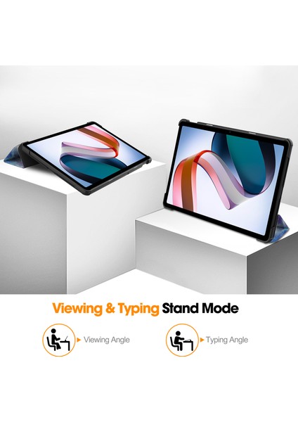 4u Sky Xiaomi Redmi Pad Se Için Pu Deri Desen Baskı Üç Katlı Stand Galaxy Tablet Kılıfı (Yurt Dışından)