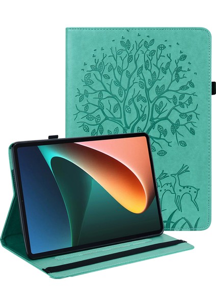 Baskılı Ağaç Geyik Desen Pu Deri Standı Için Kart Yuvalı Xiaomi Pad 5 Pad 5 Pro Tablet Kılıfı (Yurt Dışından)