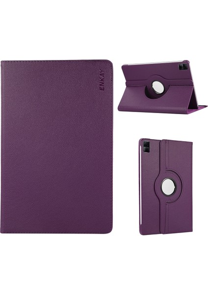 Xiaomi Redmi Için Pad Litchi Doku 360 Derece Dönen Stand Otomatik Uyku Uyandırma Fonksiyonu Pu Deri Pc Tablet Kılıfı (Yurt Dışından)