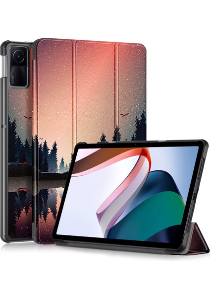 Xiaomi Redmi Için Pad Se Üç Katlı Standı Desen Baskı Pu Deri Gece Vakti Tablet Kılıfı (Yurt Dışından)